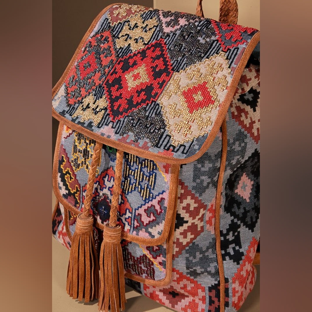 Embroidered Backpack - Unique Artisan Embellished Ethnic Look -Fully Fine Cotton - Picture 13 of 16
